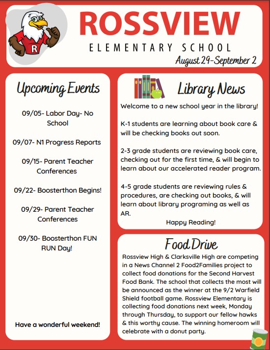 Weekly newsletter with information about upcoming dates and activities taking place in the special area classes.