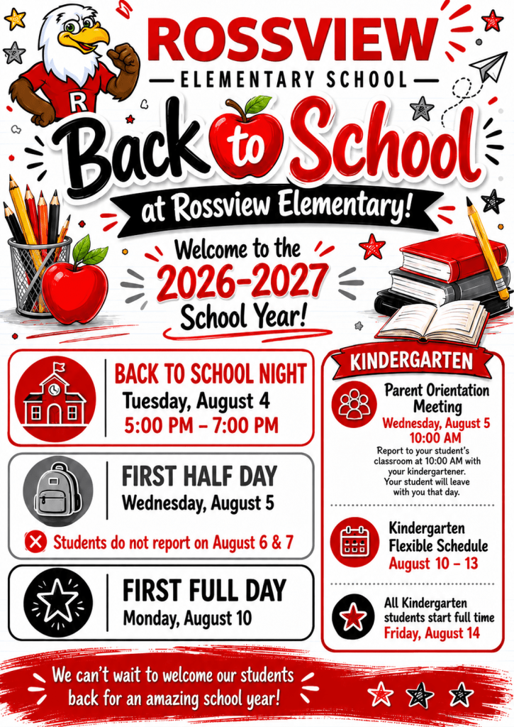 Flyer highlighting important back to school dates that are included in the message above the image.